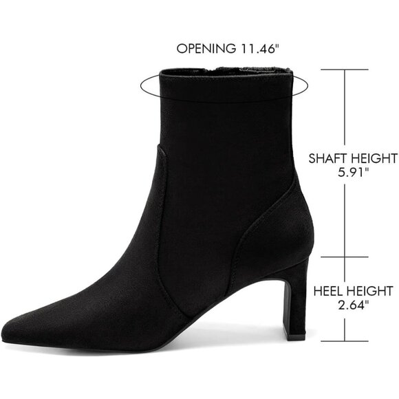 Women Black Chunky Low Heel Square Pointed Toe Side Zipper Faux Suede Boots - Picture 5 of 6